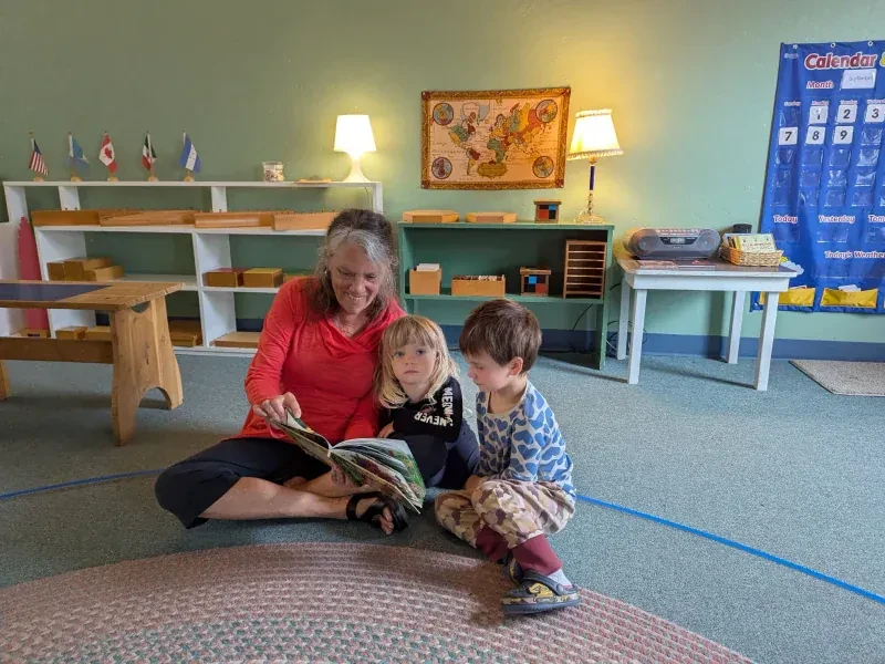 Primary classroom reading time at South Hills Montessori